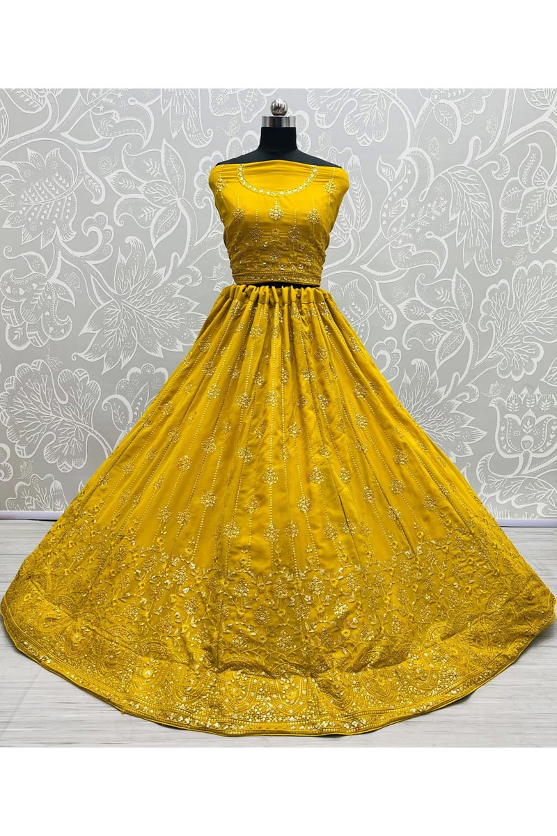 Georgette Fabric Entrancing Lehenga In Yellow Color In Wedding Wear