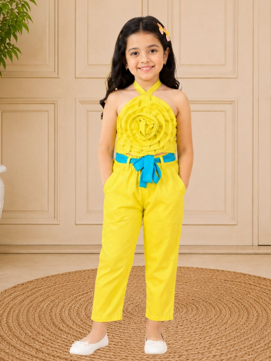 Girls 3D Floral Rose Top Co-Ord Set