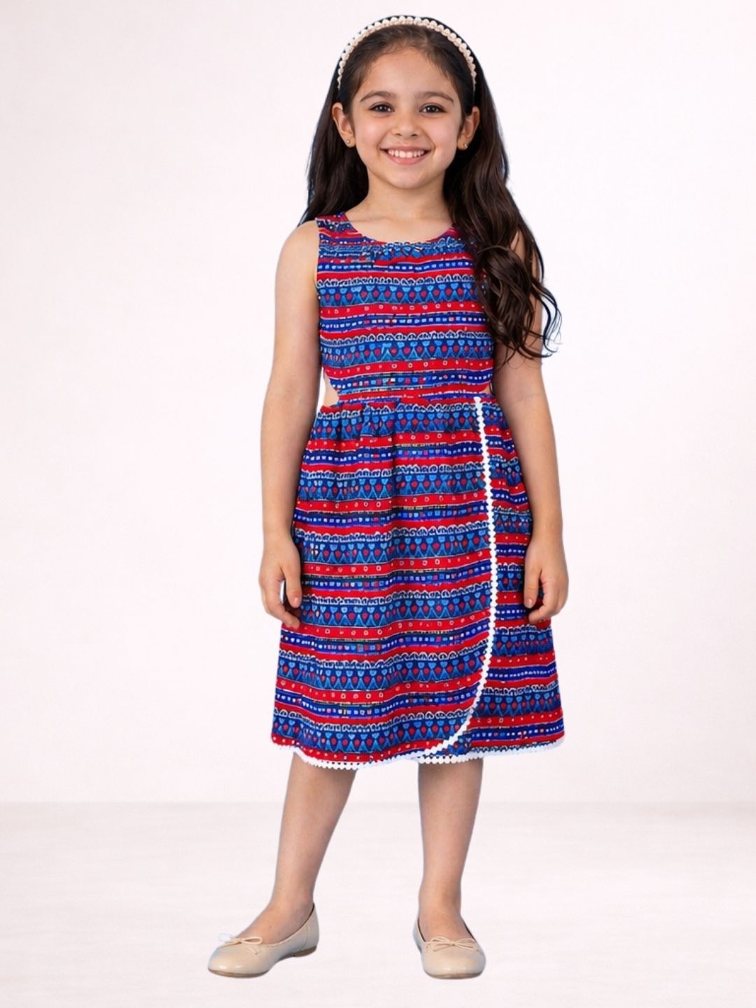 Girls Printed Rayon Sleeveless Summer Frocks