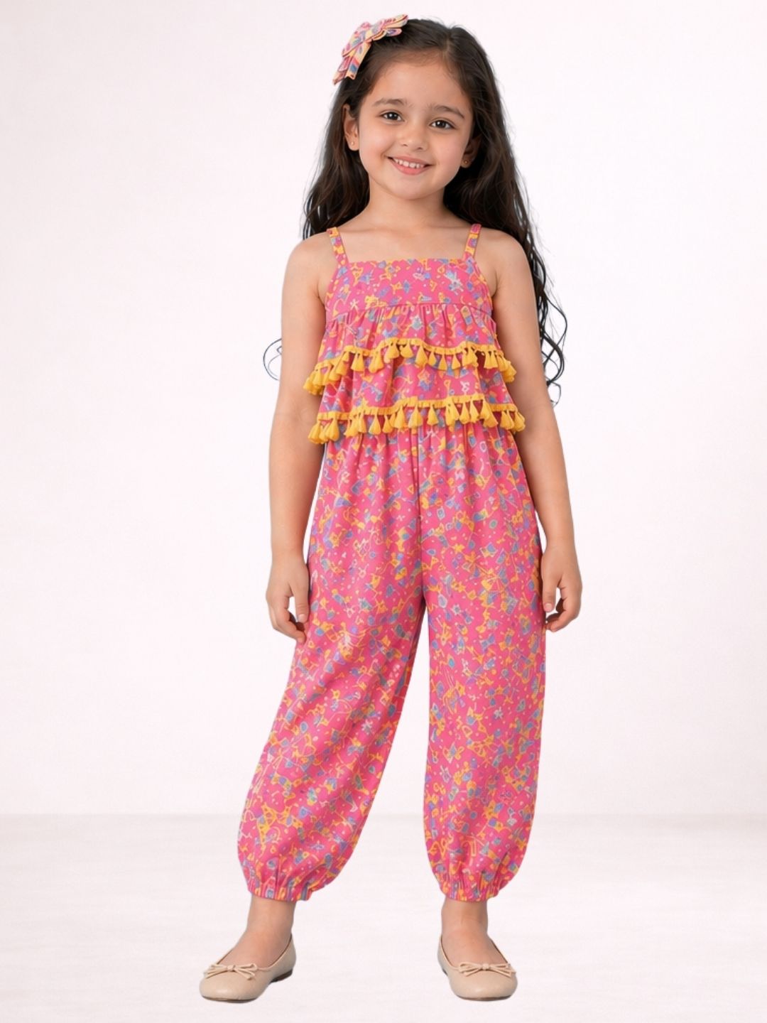 Girls Rayon Designer Sleeveless Printed Jumpsuit