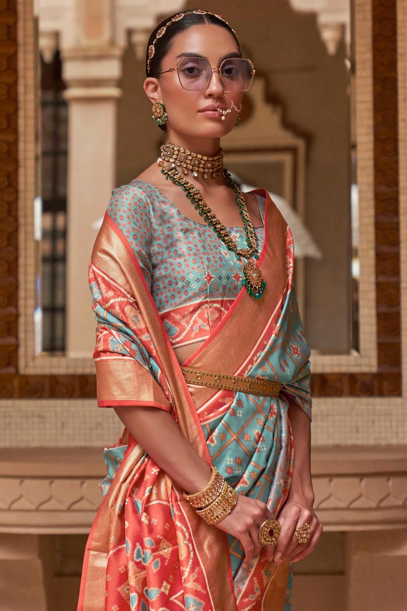 Patola Silk Light Cyan Glorious Saree In Function Wear