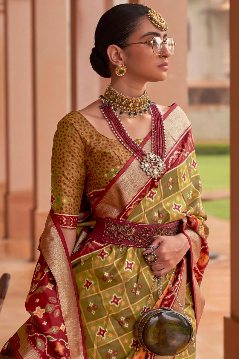 Olive Patola Silk Magnificent Saree In Function Wear