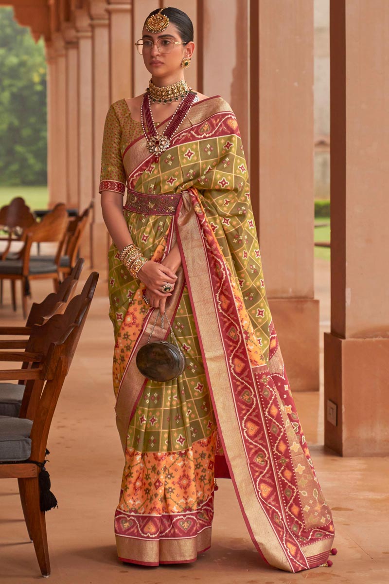 Olive Patola Silk Magnificent Saree In Function Wear