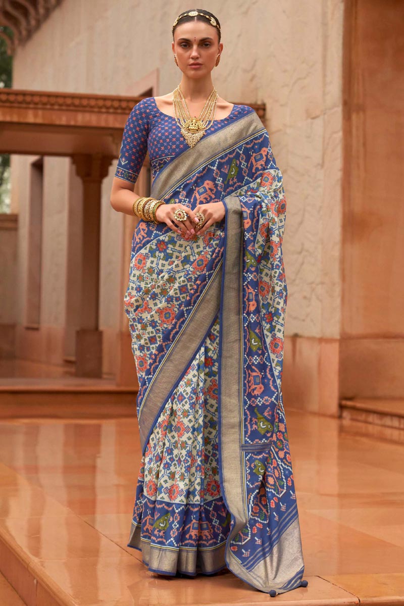 Blue Patola Silk Engaging Saree In Function Wear
