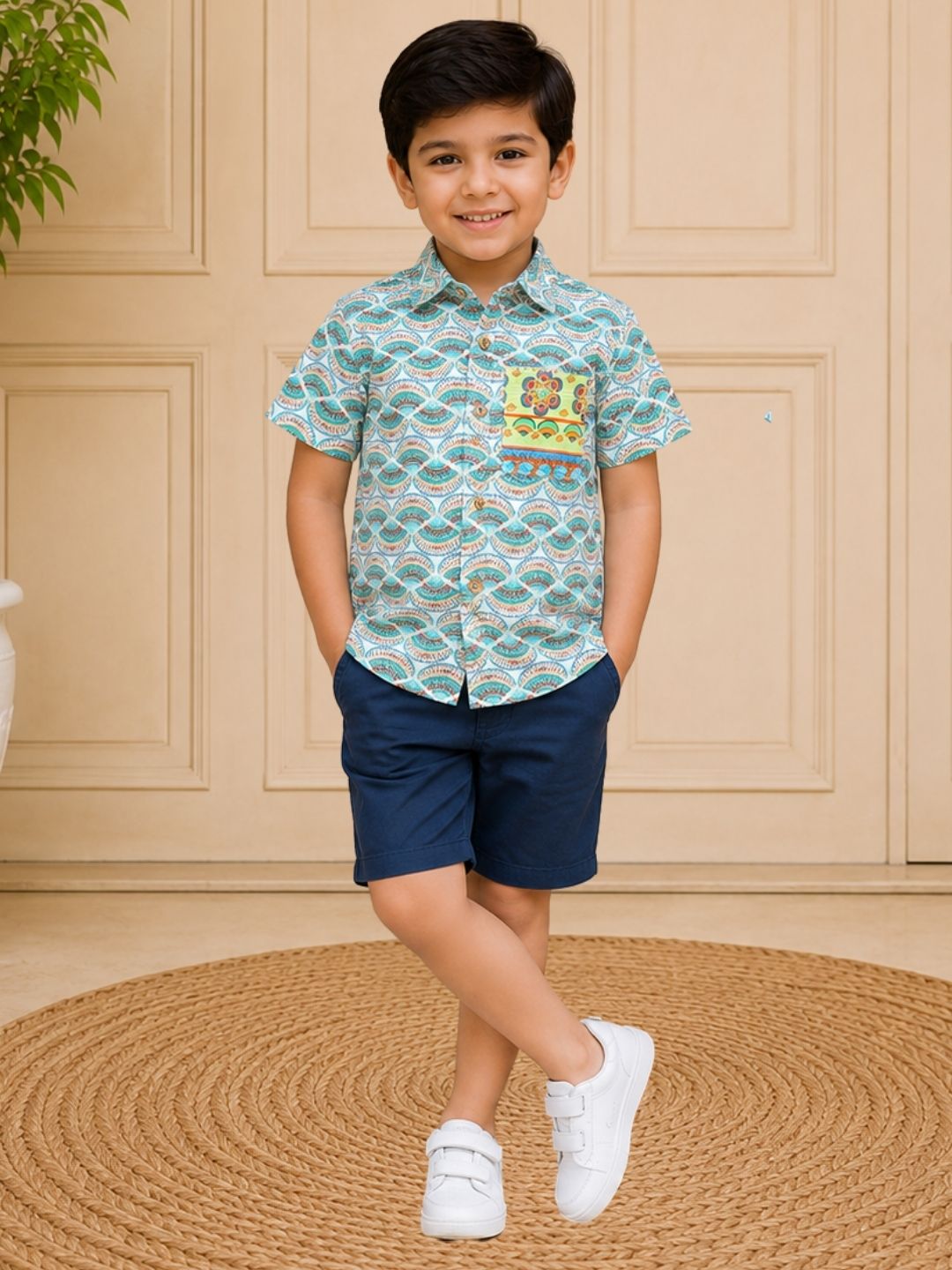 Kids Green Printed Stylish Shirt For Boys