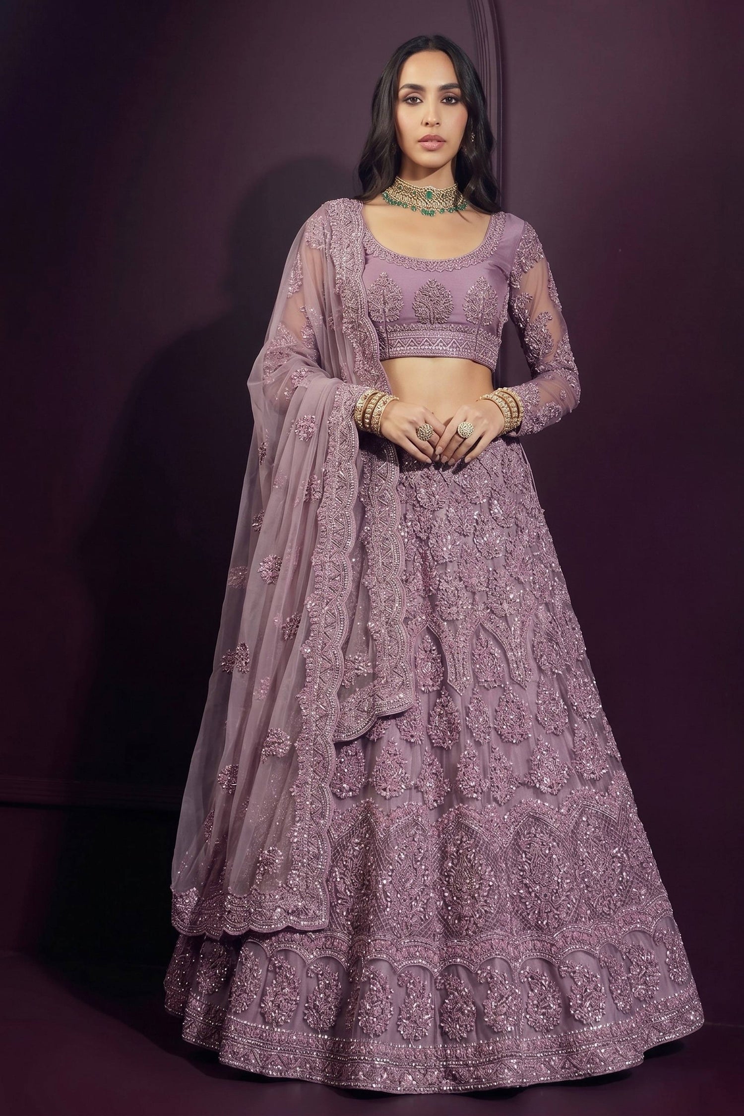 Purple Heavy Embroidery Wedding Lehenga Choli