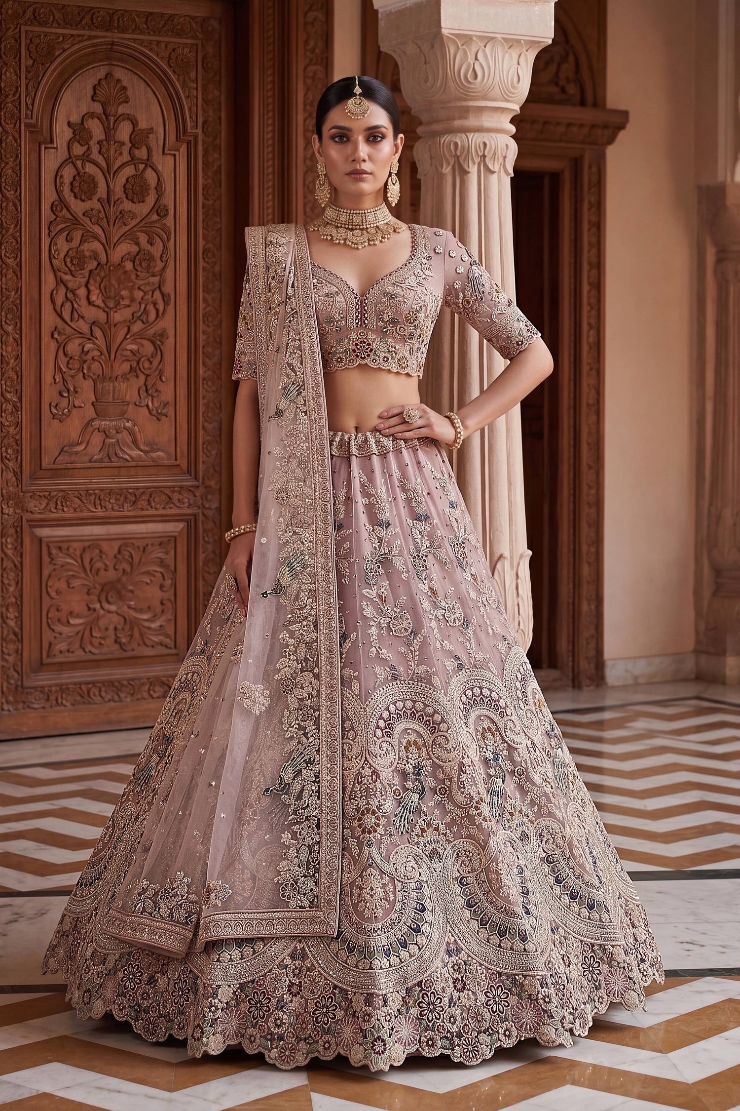 Net Pink Sangeet Wear Lehenga Choli