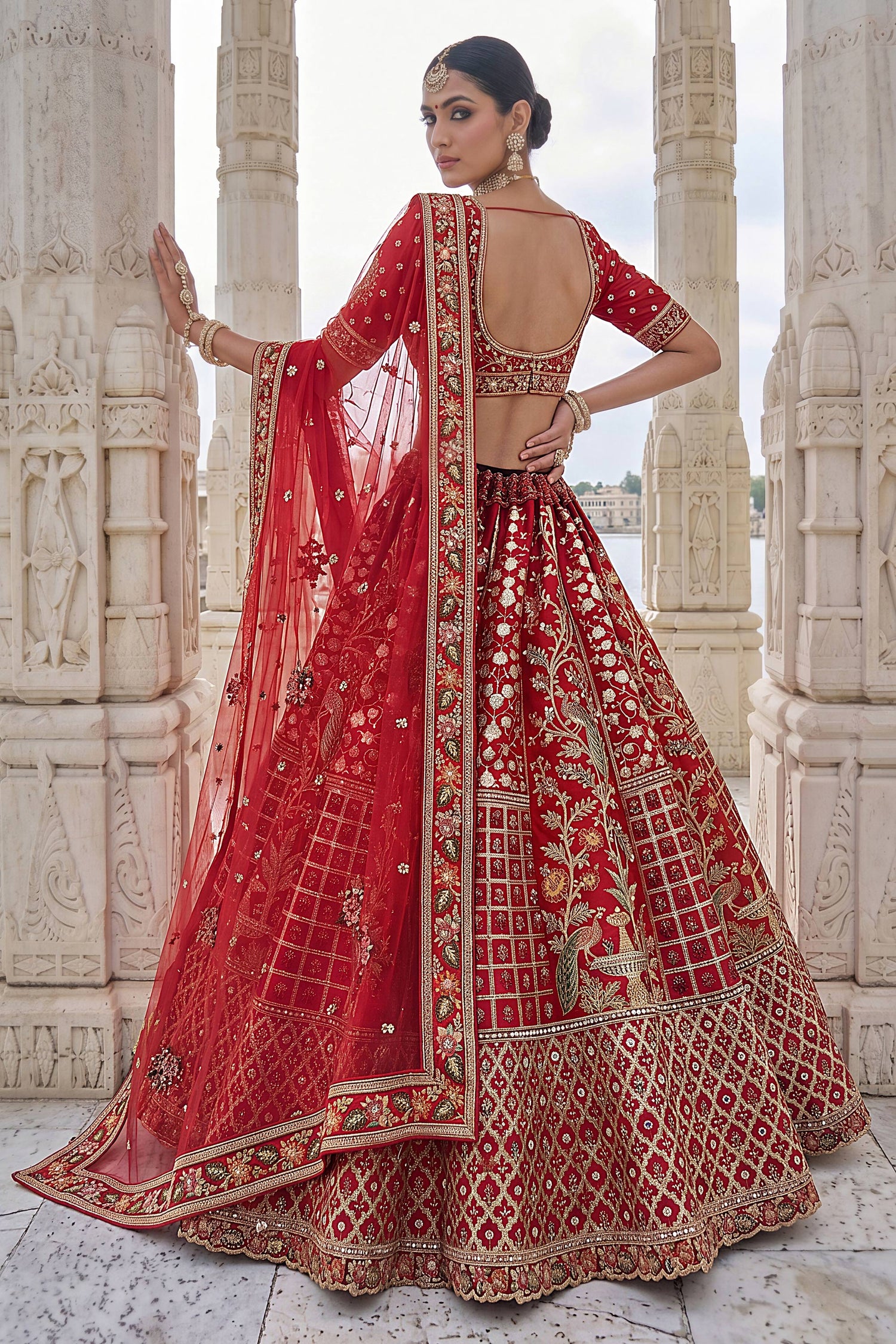 Flaming Red Heavy Embroidered Bridal Lehenga Choli