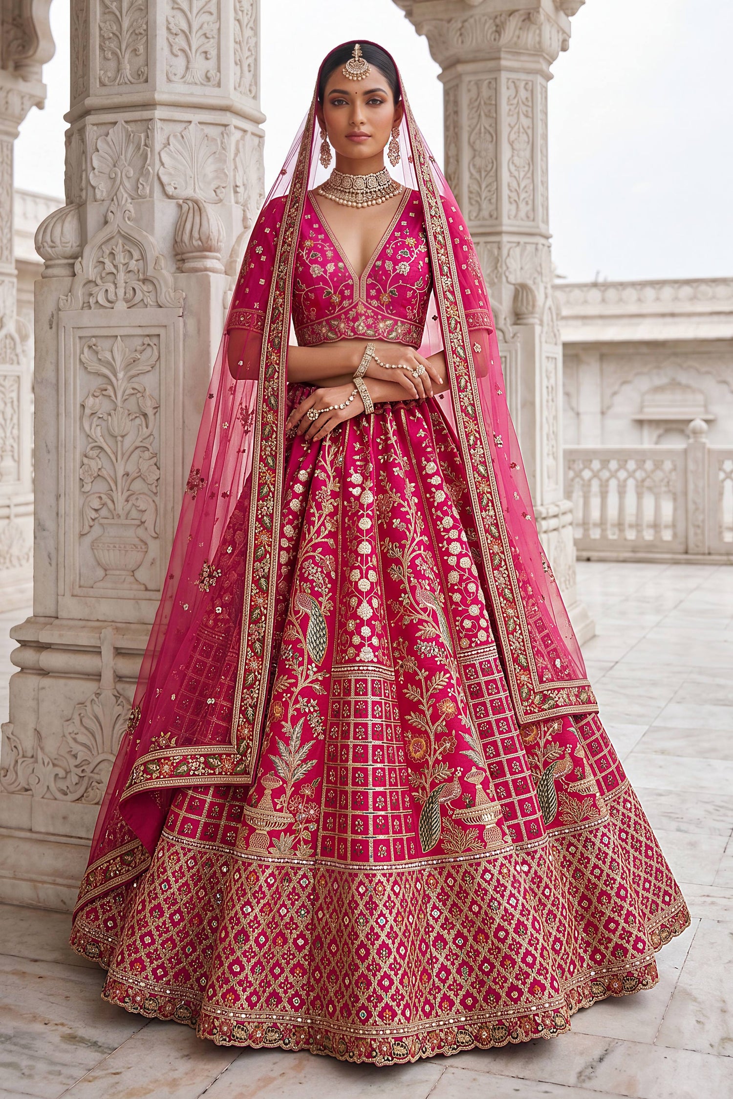 Pure Silk Heavy Embroidered Bridal Lehenga Choli