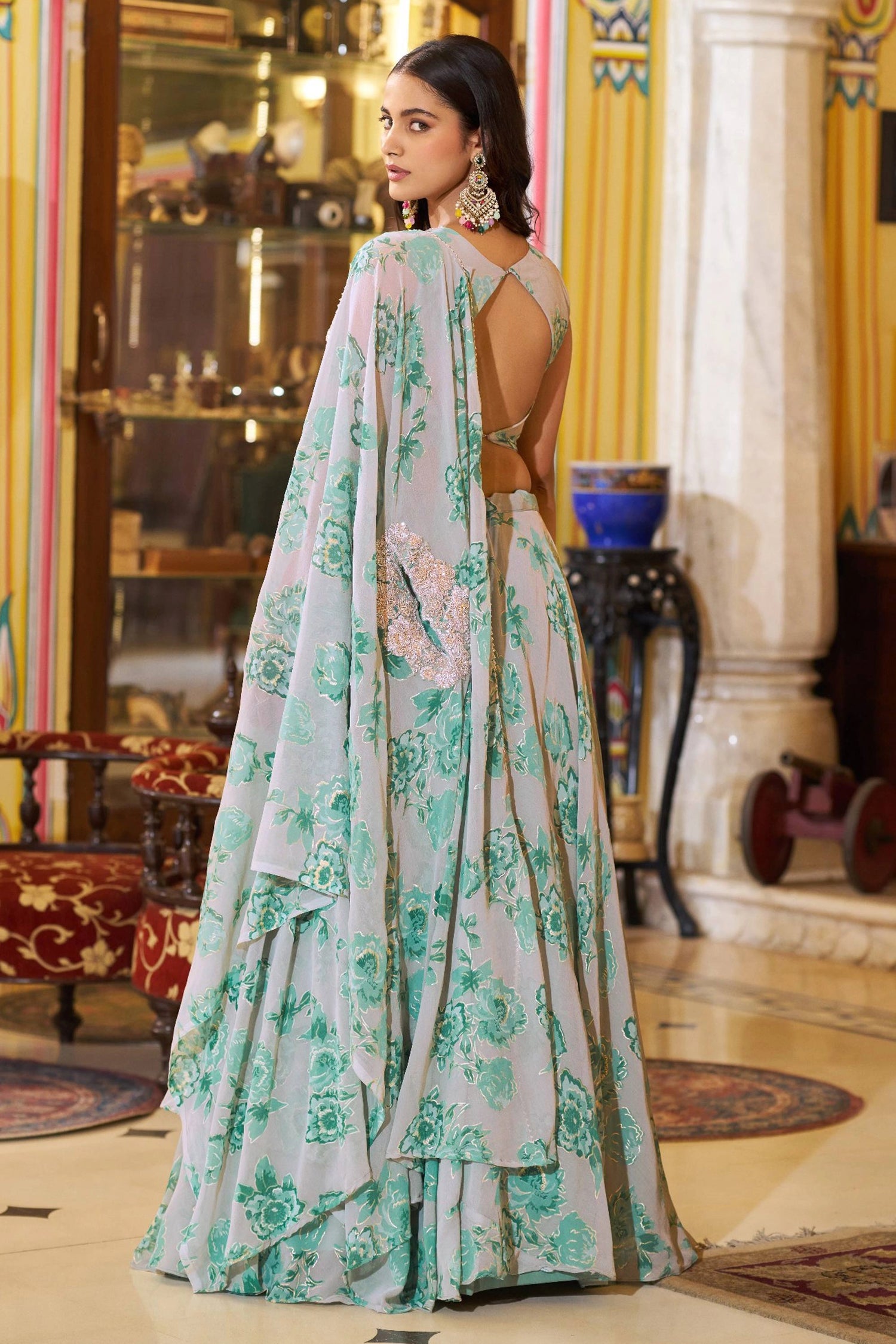 Georgette Sangeet Wear Readymade Lehenga Choli Cape Style Dupatta