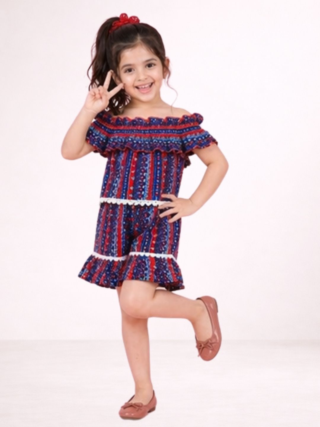 Kids Rayon Short Sleeve Printed Top And Shorts Set