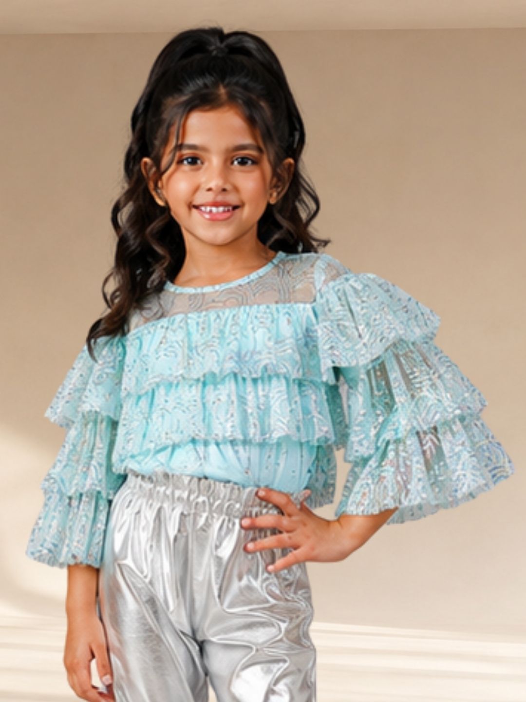 Girls Sparkle Blue Party Wear Shimmer Top