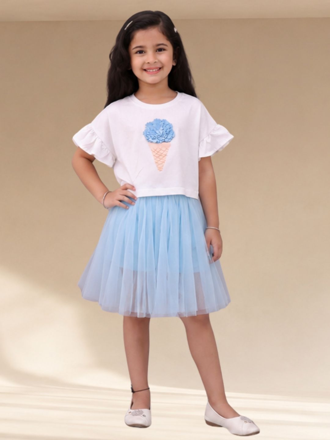 Girls Designer T-Shirt With Skirt Co-Ord Set