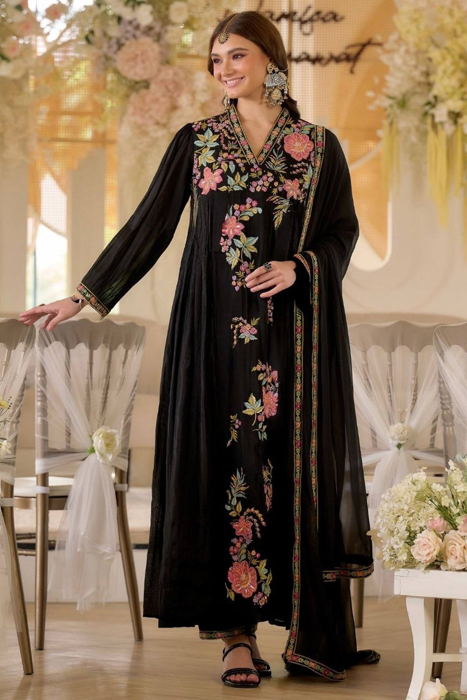 Black Embroidered Readymade Anarkali Salwar Suit