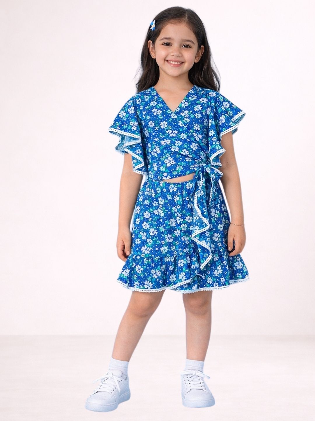 Girls Designer Rayon Printed Top Skirt Outfit