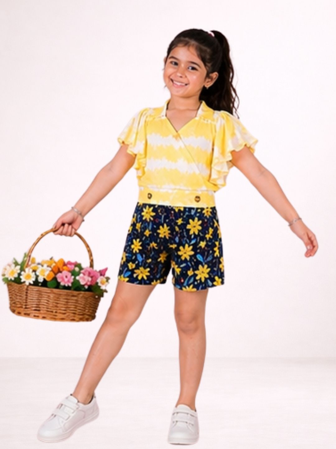 Girls Designer Rayon Top And Shorts Co-Ord Set