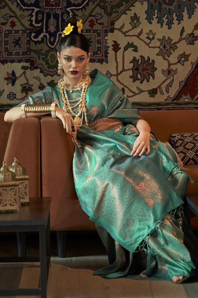 Imposing Art Silk Weaving Designs Saree In Sea Green Color
