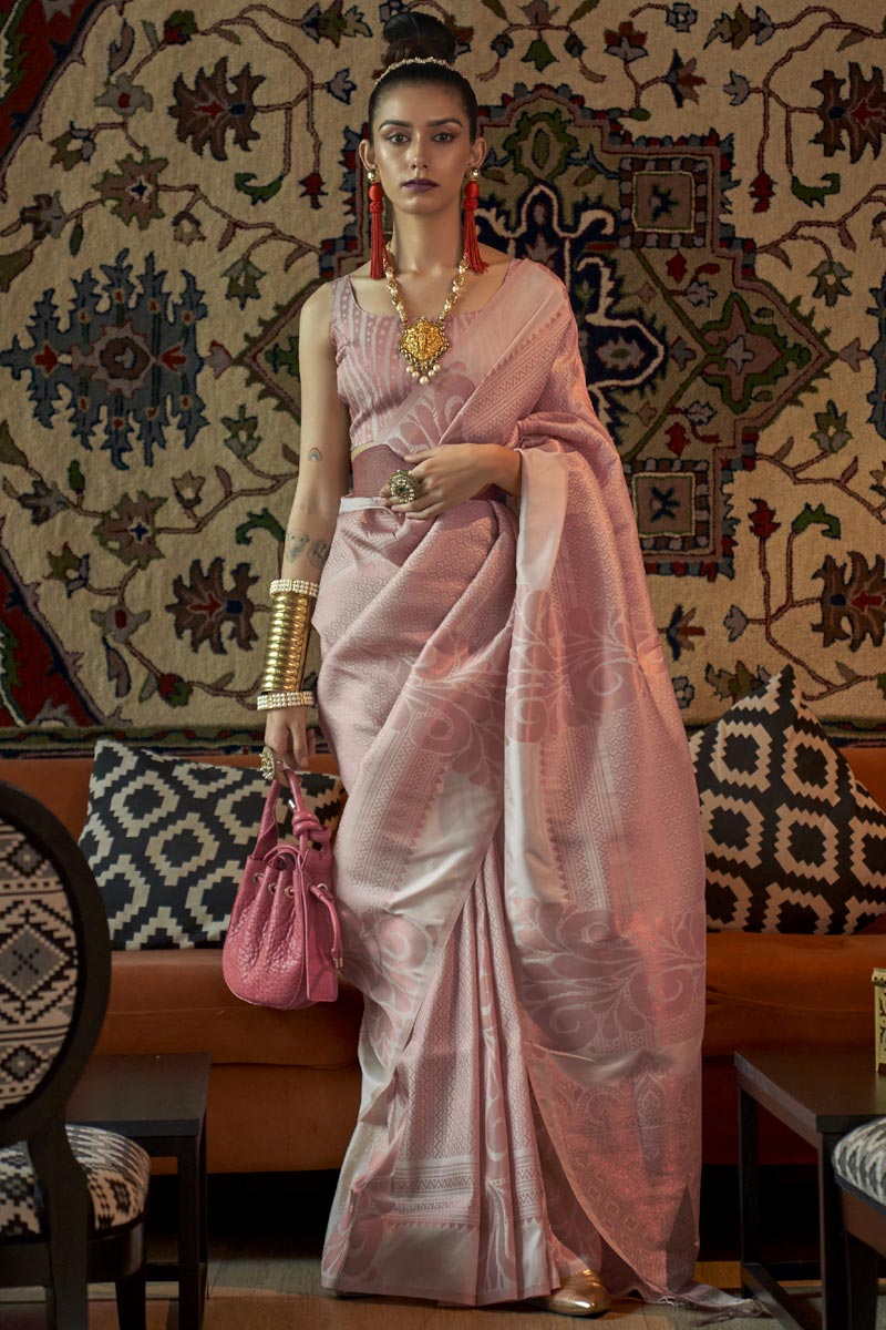 Peach Color Glamorous Art Silk Weaving Designs Saree