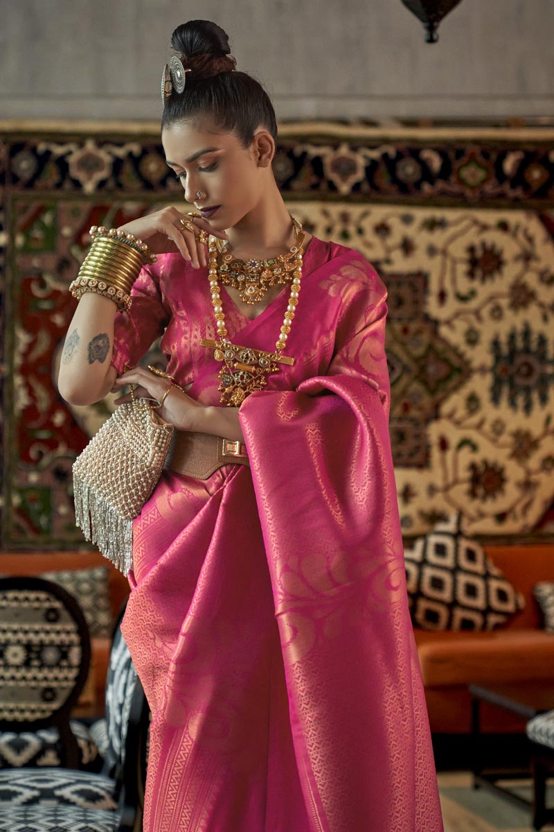 Rani Color Brilliant Art Silk Weaving Designs Saree