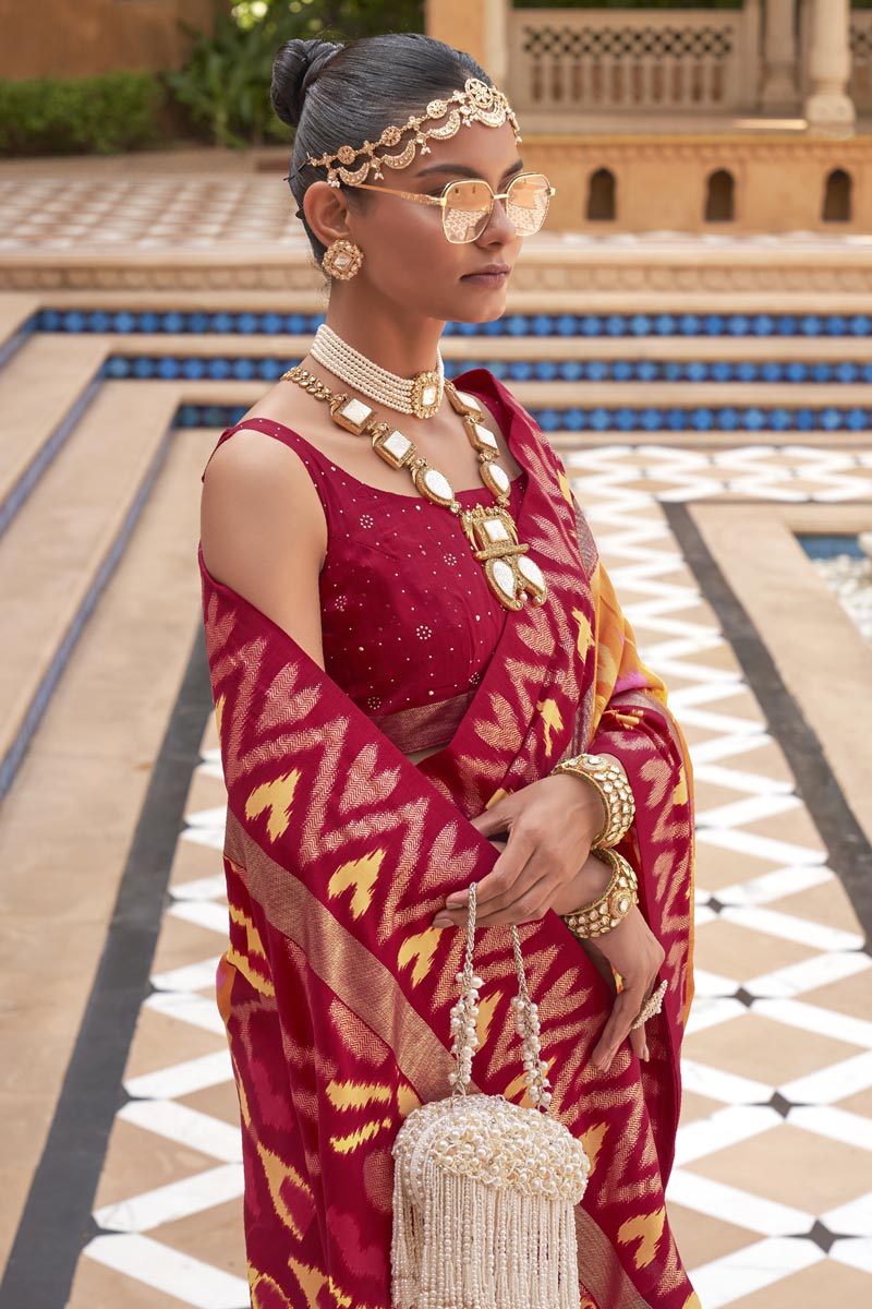 Tempting Art Silk Fabric Orange Color Patola Saree With Printed Work