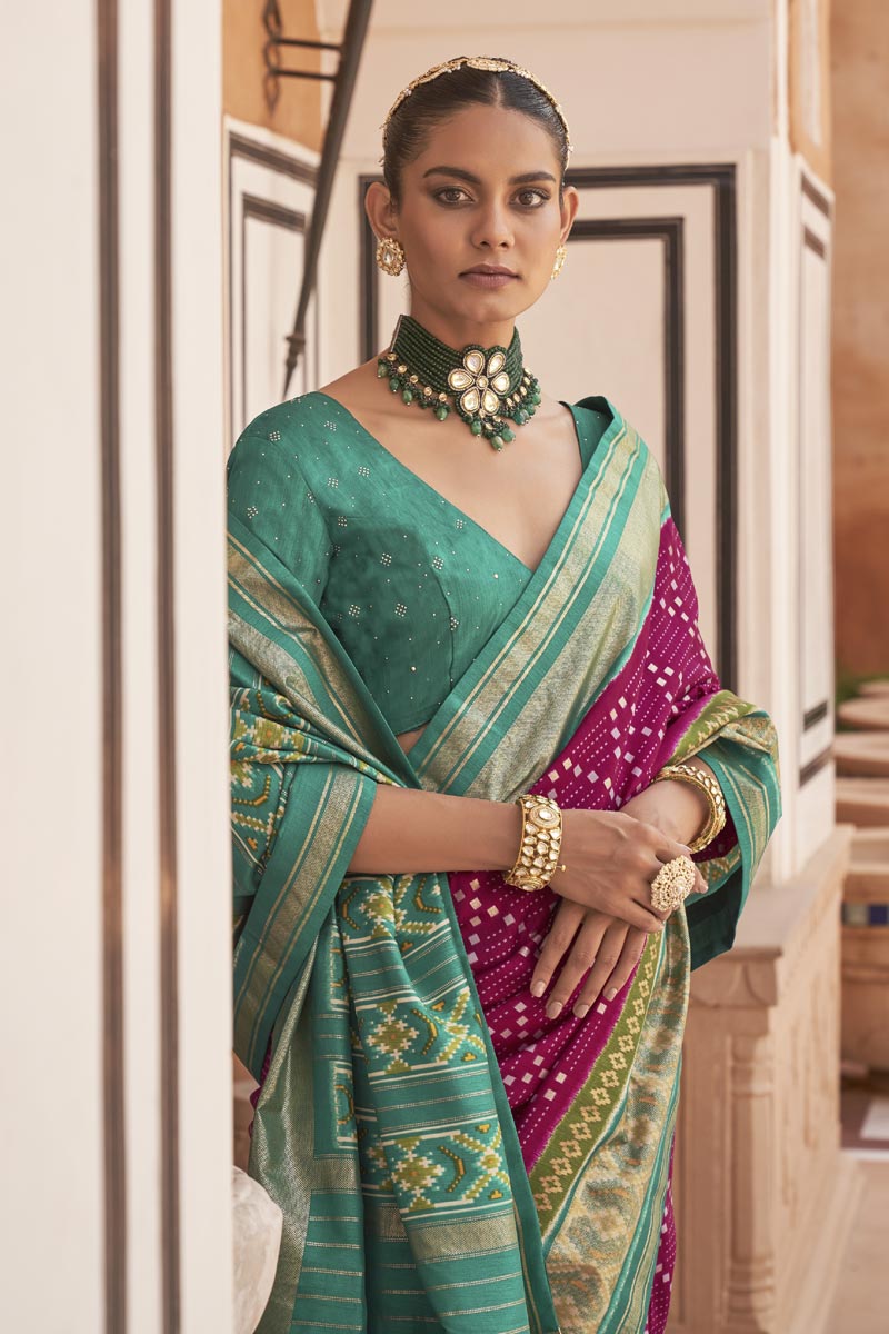 Radiant Printed Work On Pink Color Art Silk Fabric Patola Saree