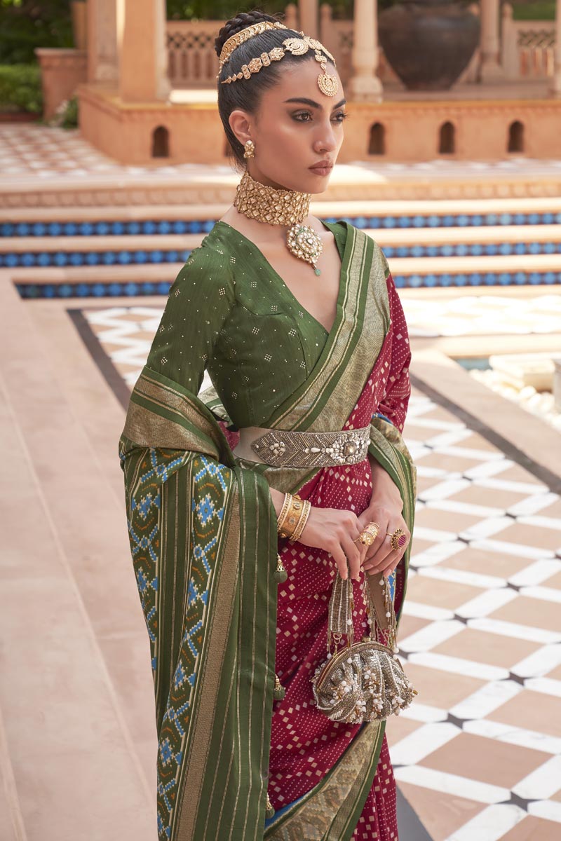 Maroon Color Printed Work On Art Silk Fabric Beatific Patola Saree