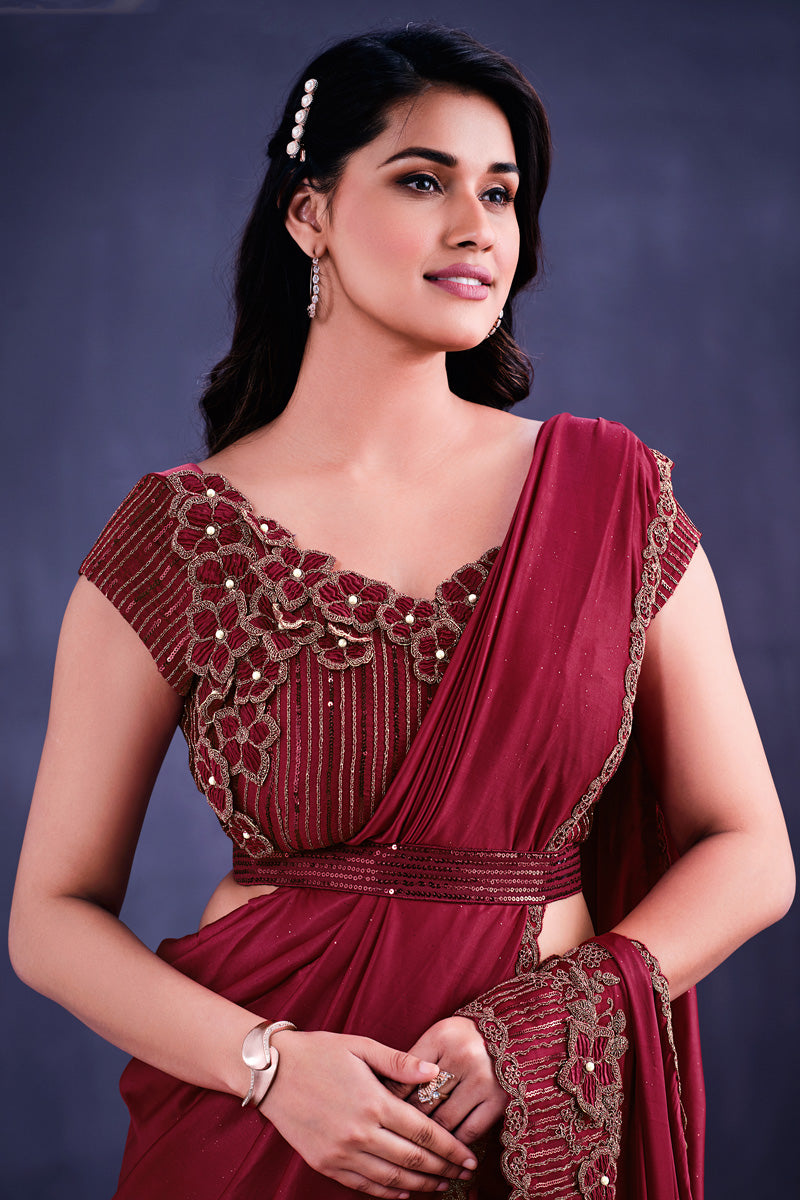 Lycra Fabric Red Color Saree With Excellent Border Work