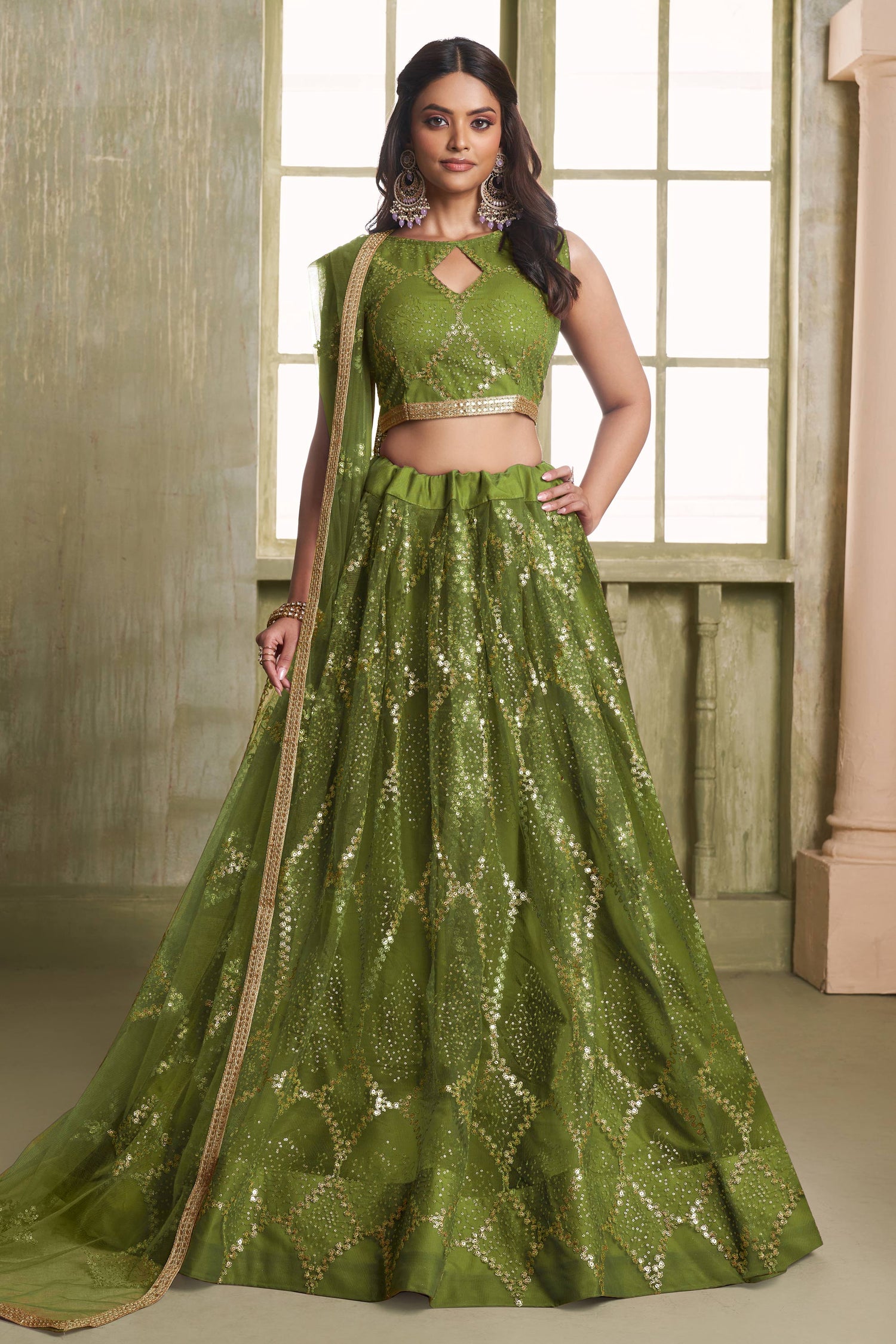 Green Sangeet Function Lehenga Choli