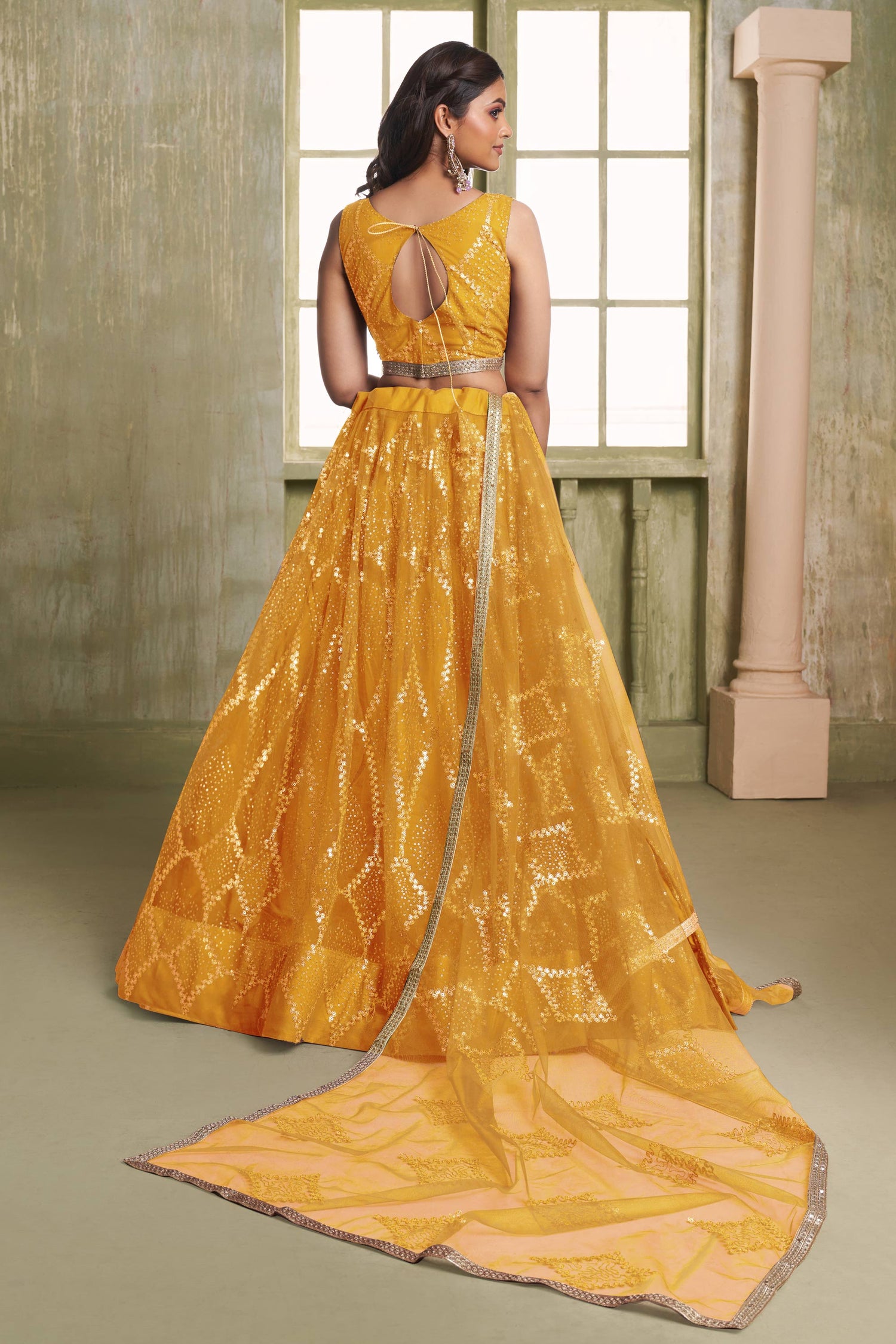 Yellow Net Fabric Sangeet Lehenga Choli For Women