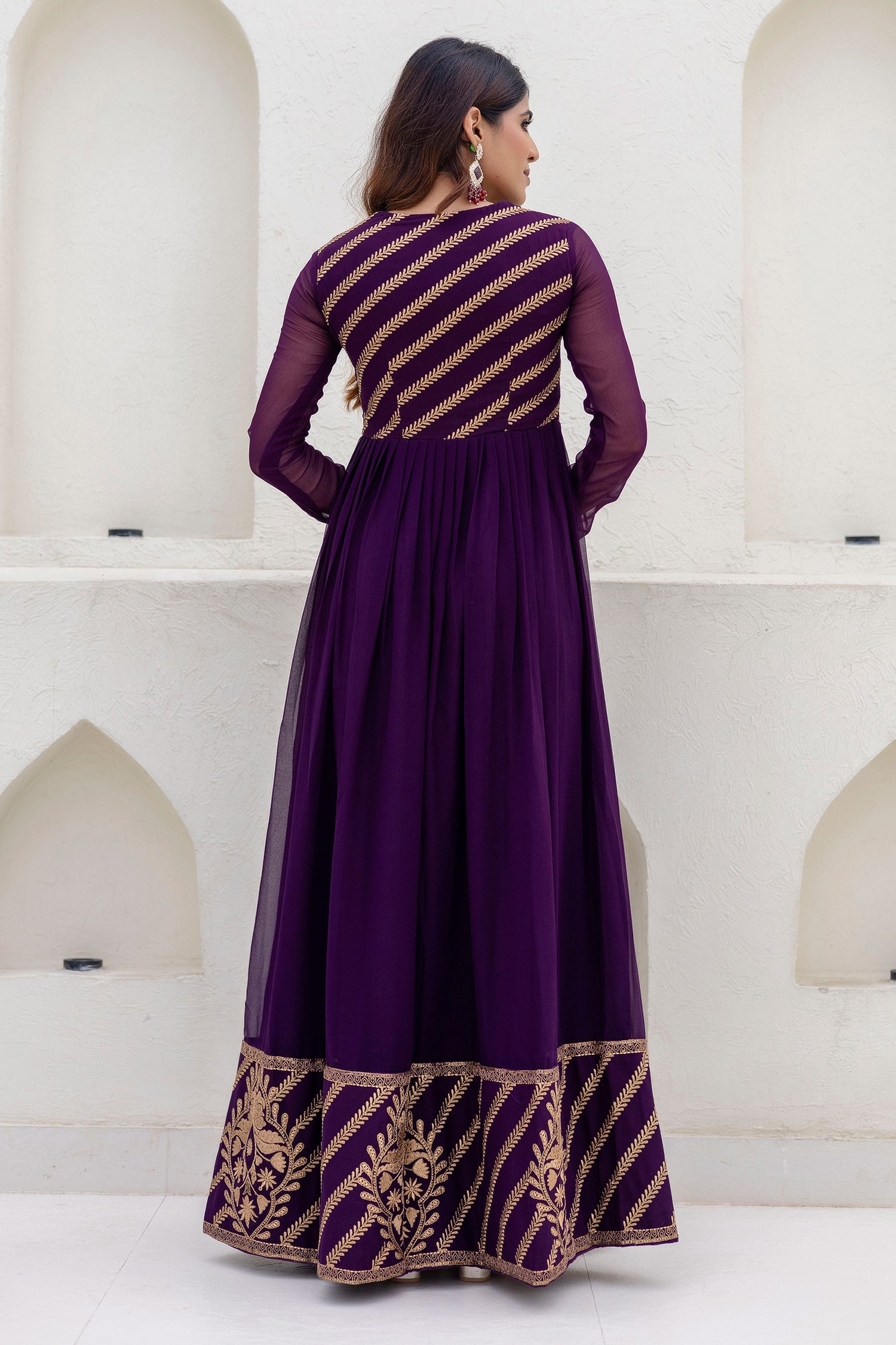 Embroidered Georgette Purple Anarkali Gown With Dupatta