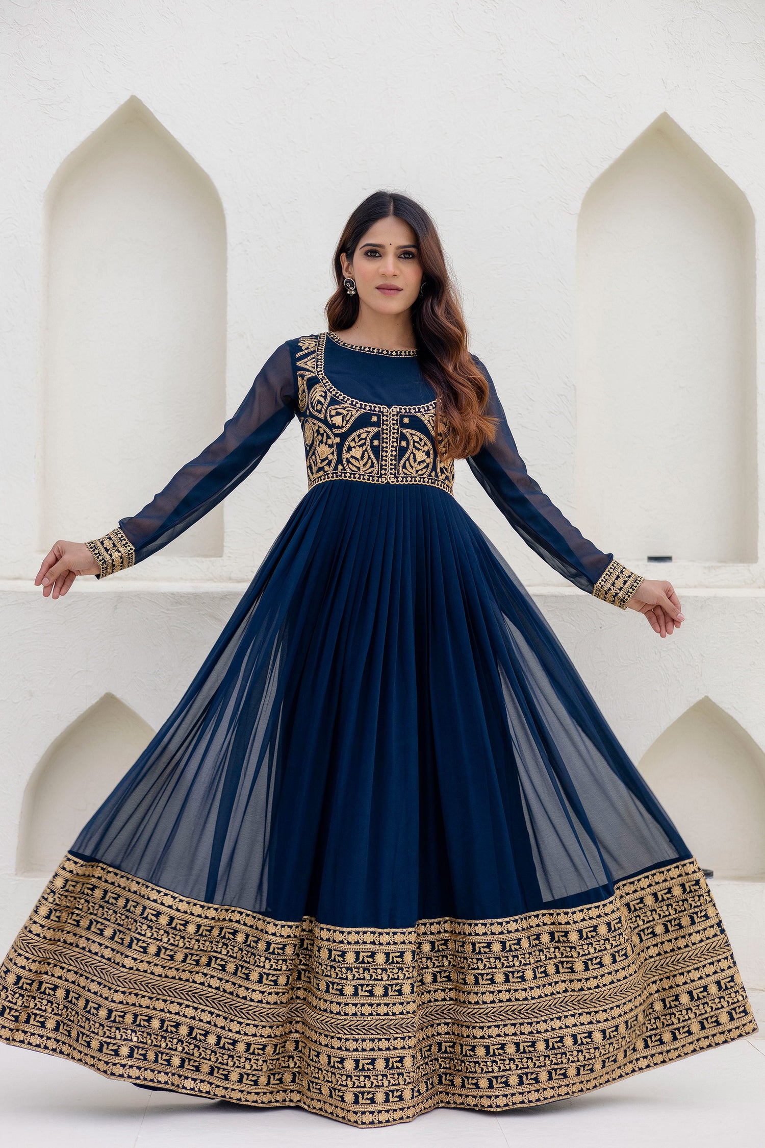 Embroidered Work Party Wear Anarkali Gown With Dupatta