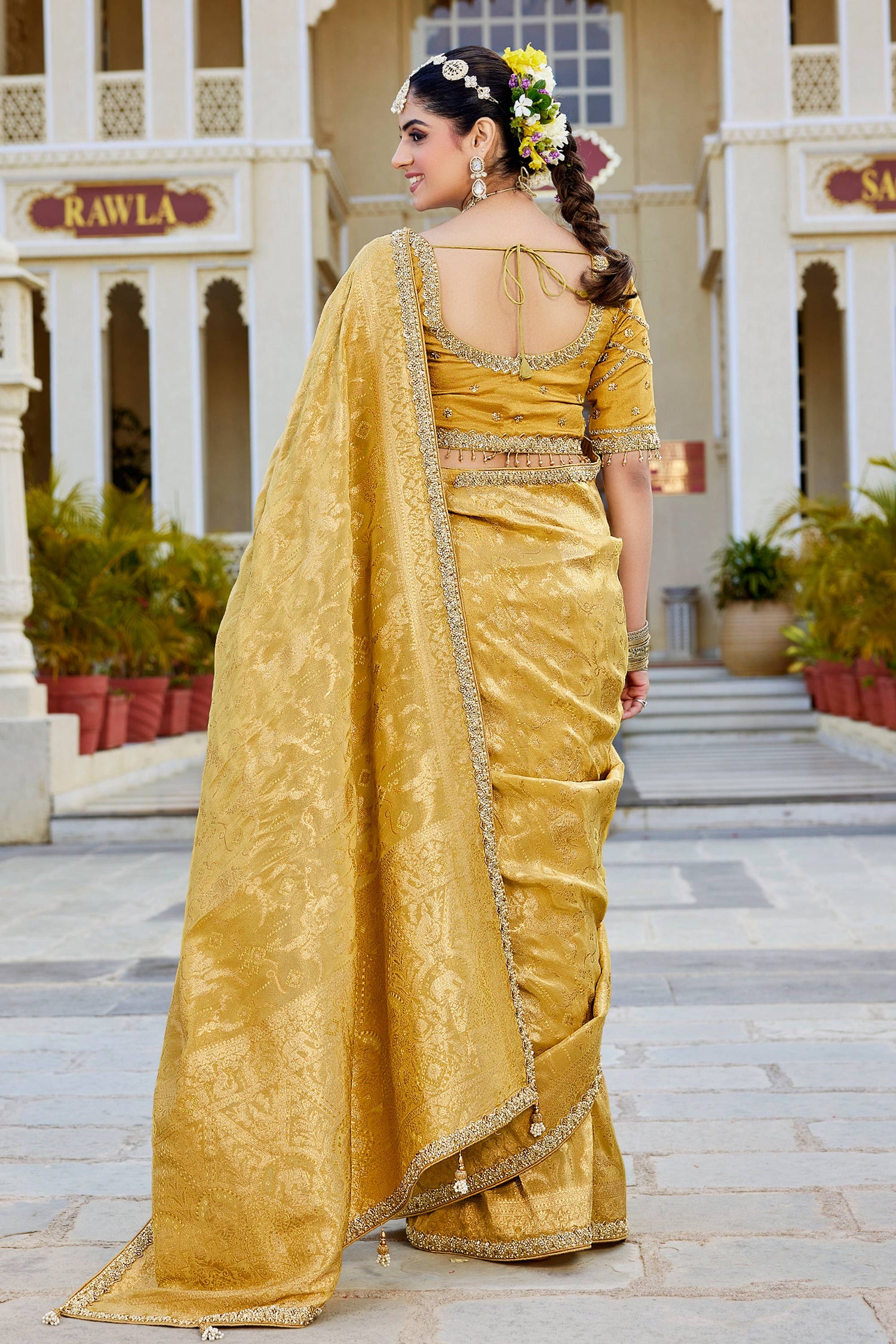 Woven Viscose Tissue Wedding Saree With Readymade Blouse