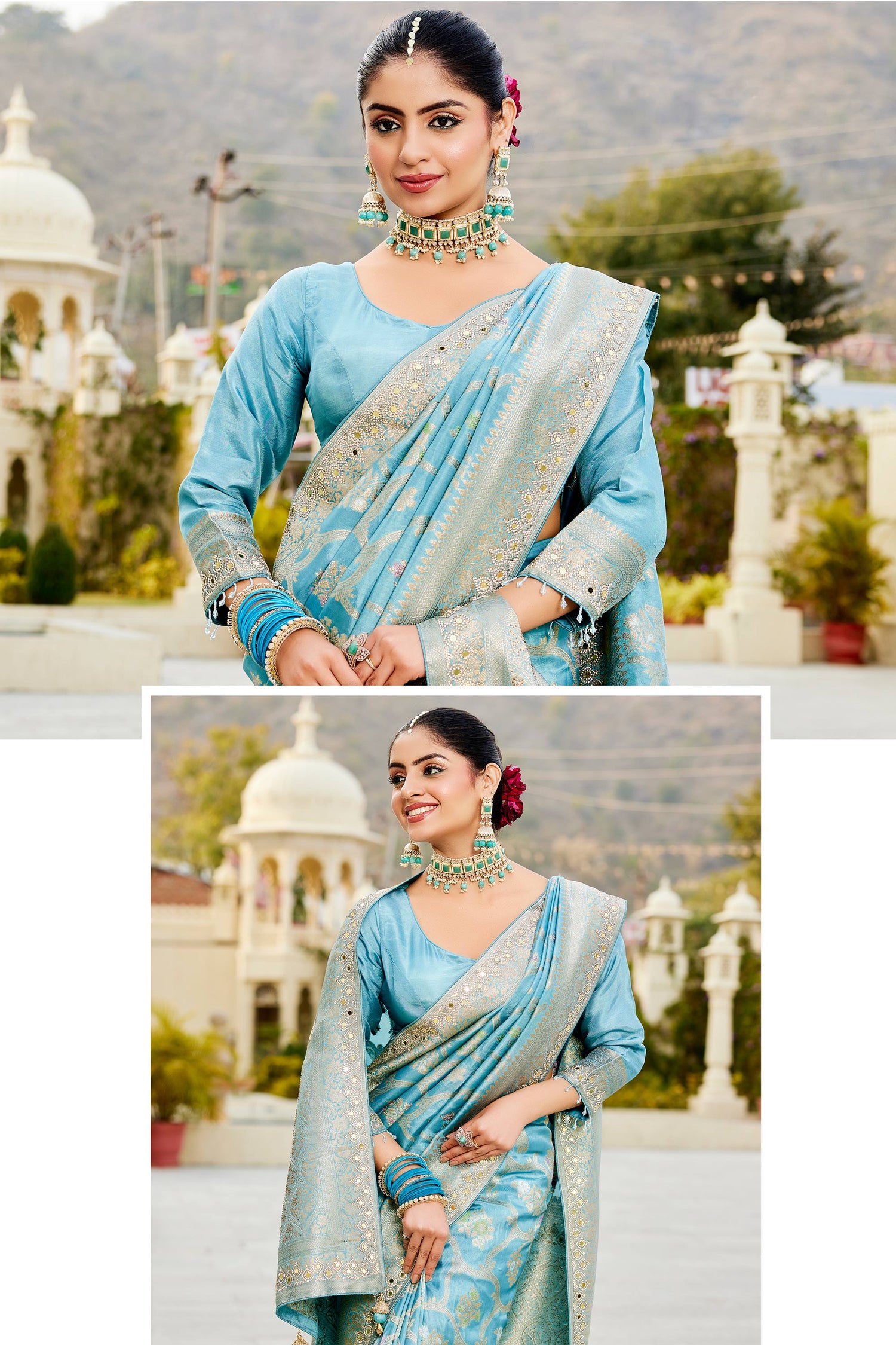 Fancy Viscose Silk Trendy Saree In Sky Blue Color