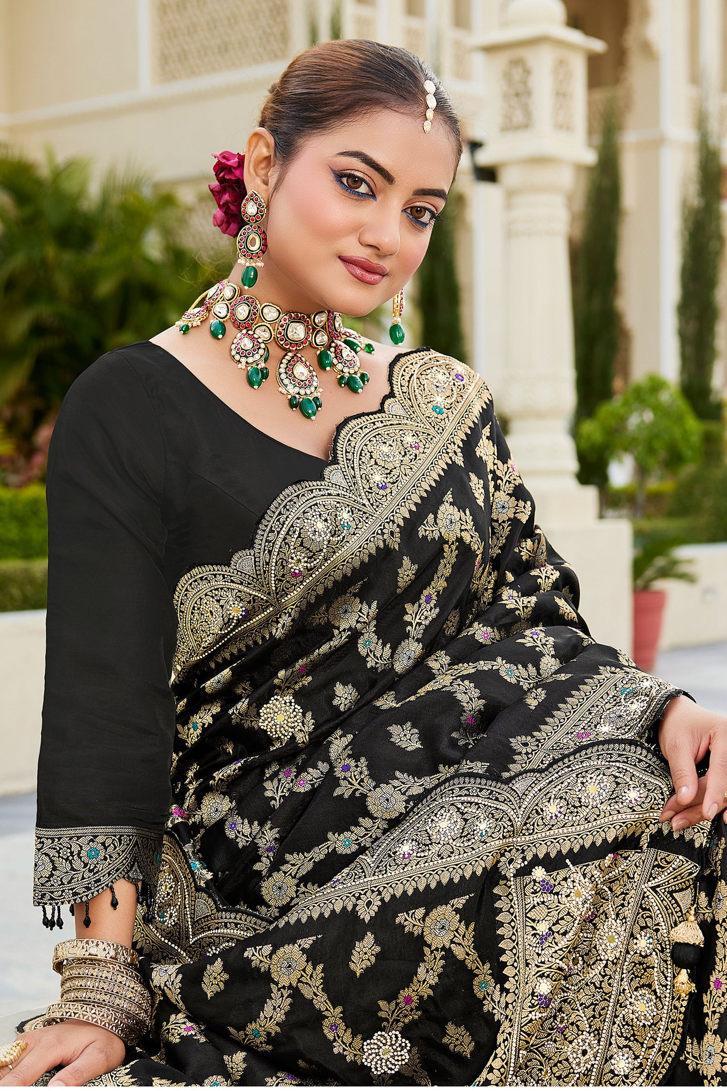 Zarkan Work Viscose Silk Saree With Unstitched Blouse