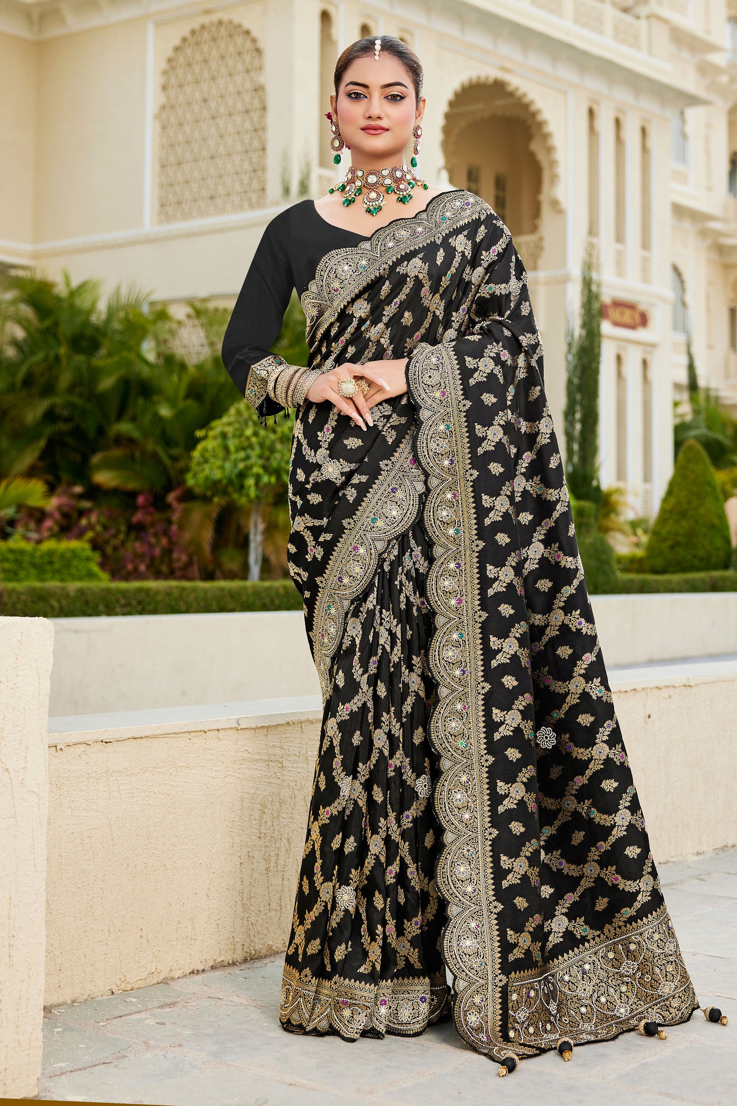 Zarkan Work Viscose Silk Saree With Unstitched Blouse