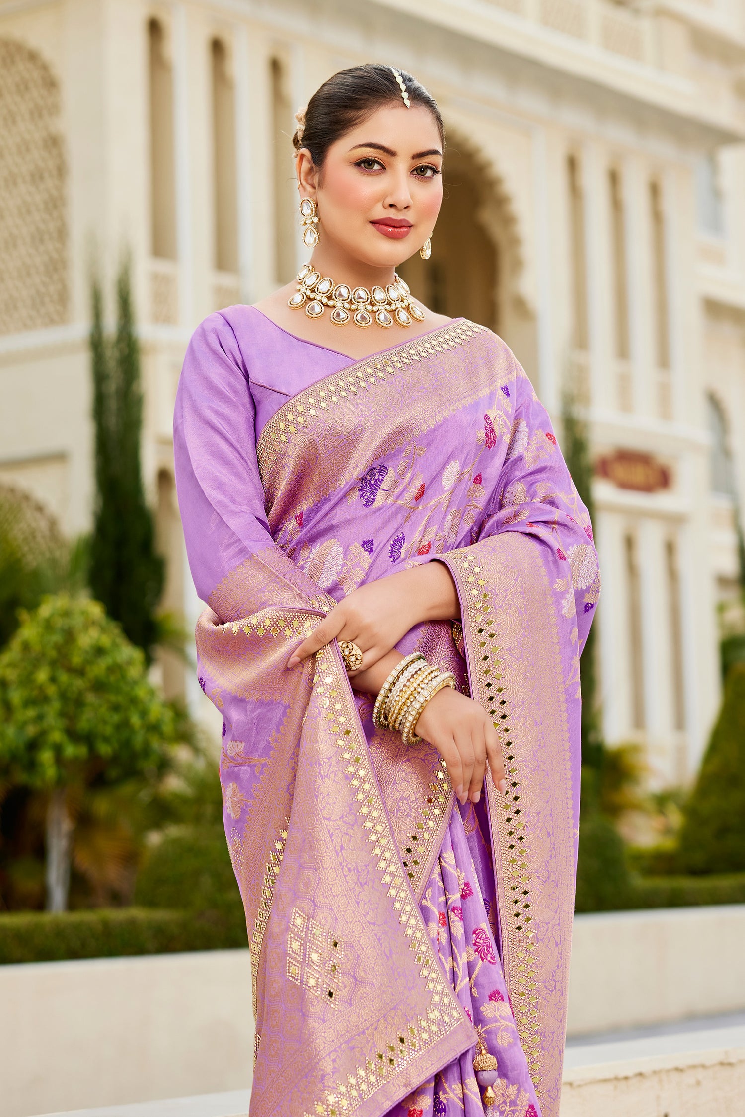 Lavender Zarkan Work Viscose Silk Designer Saree With Stylish Blouse