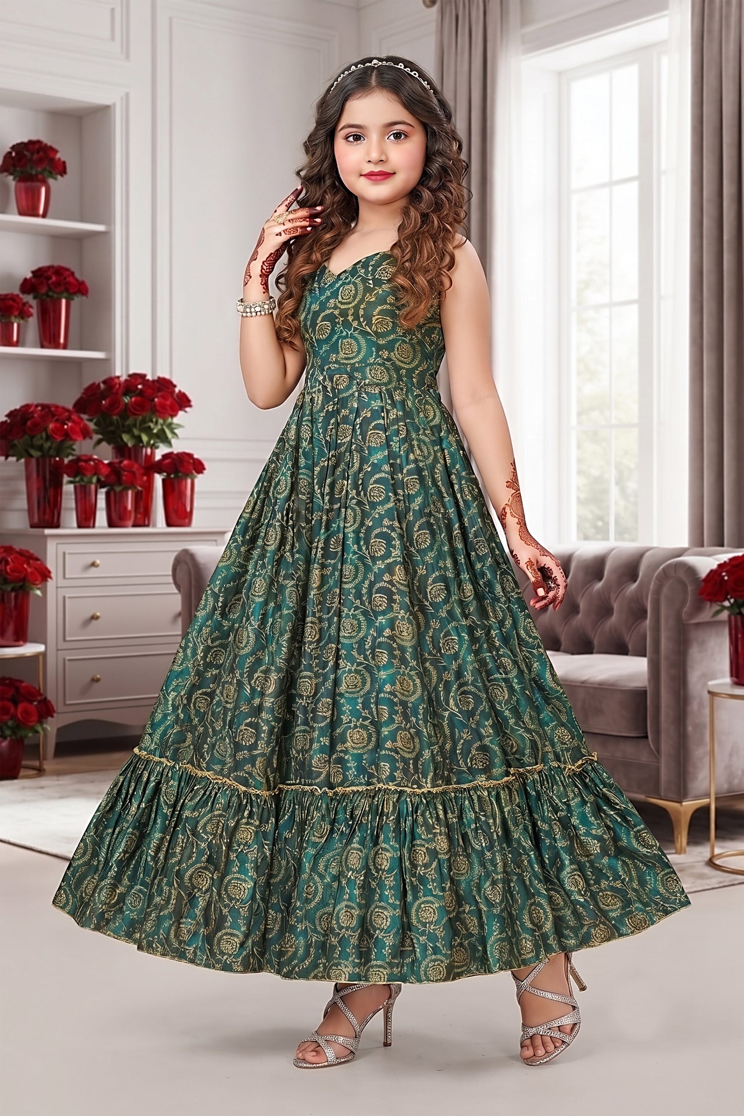 Heavy Rayon Digital Printed Kid's Girls Gown