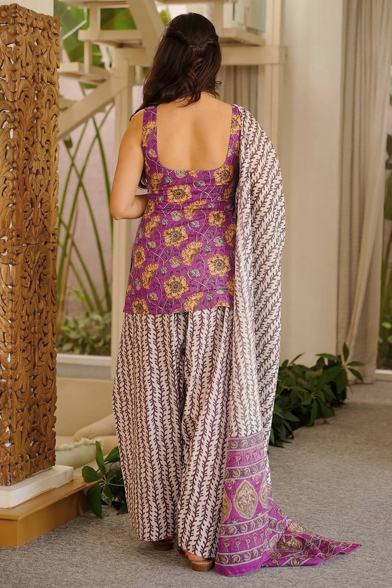 Purple Cotton Printed Readymade Dress