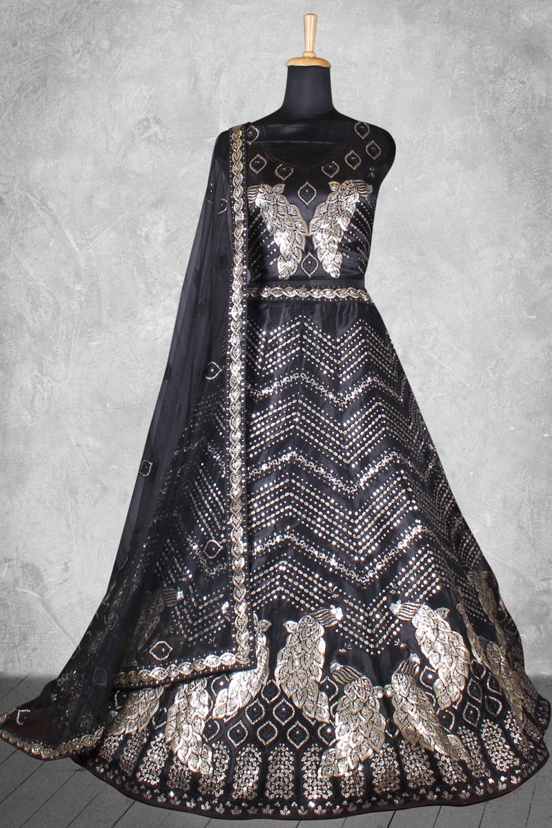Black Velvet Fabric Sequins Work Amazing Bridal Lehenga