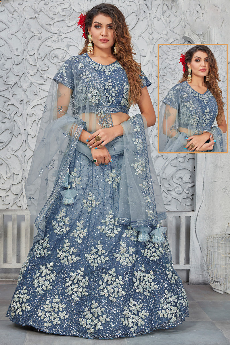 Blue Function Look Delicate Net Fabric Lehenga