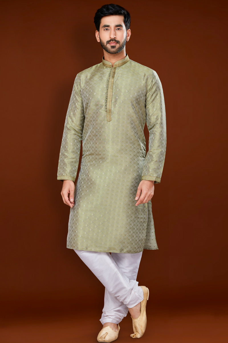Sea Green Color Jacquard Fabric Coveted Kurta Pyjama