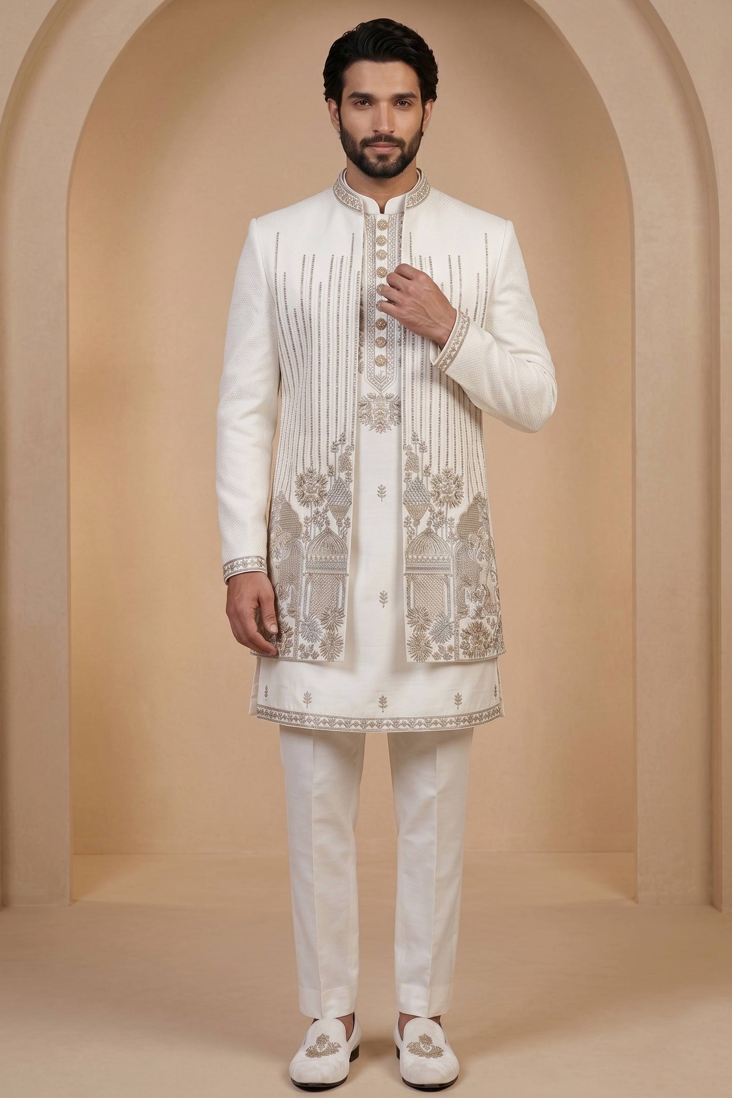 Satin Silk Readymade Men Indo Western Jodhpuri Suit