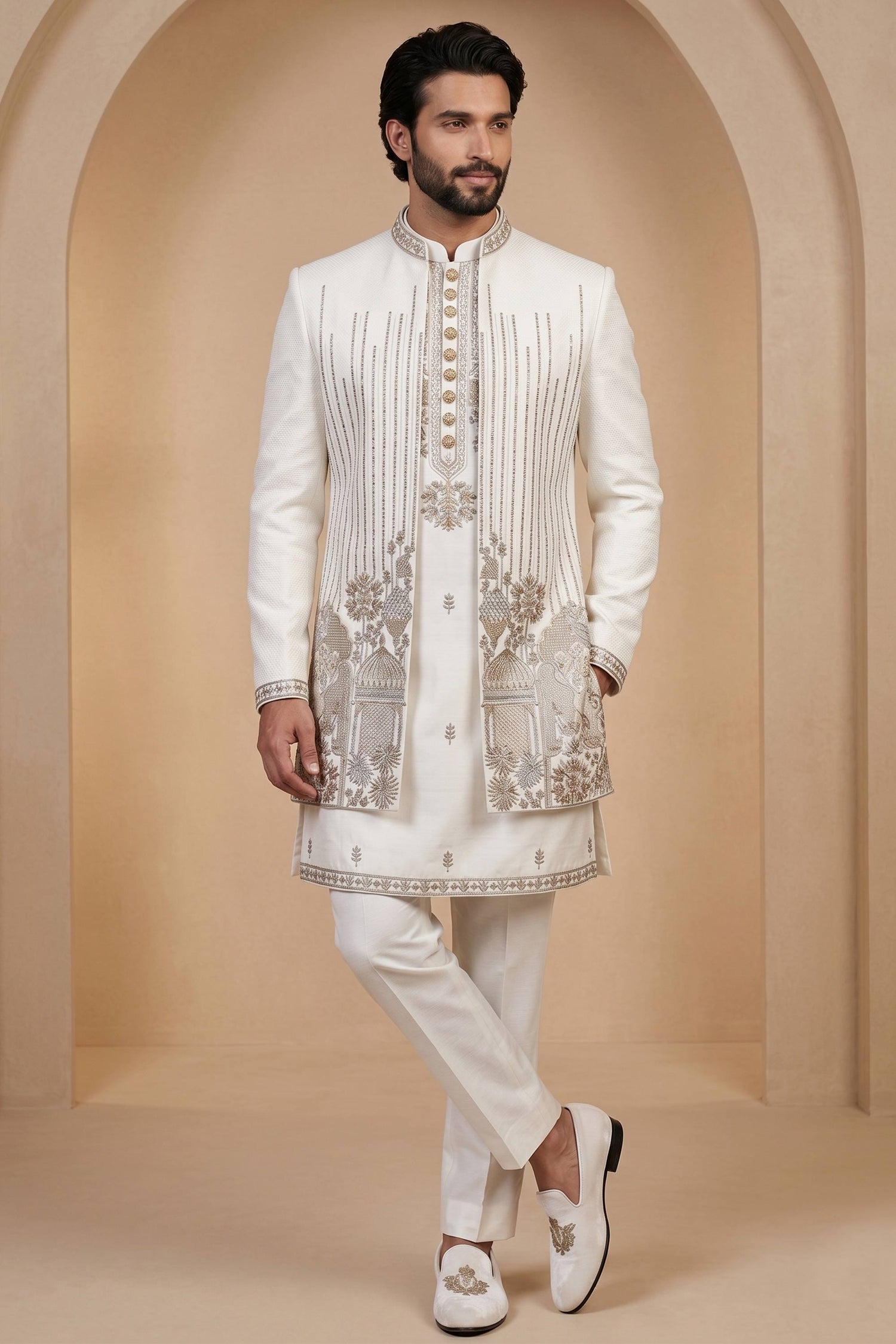 Satin Silk Readymade Men Indo Western Jodhpuri Suit