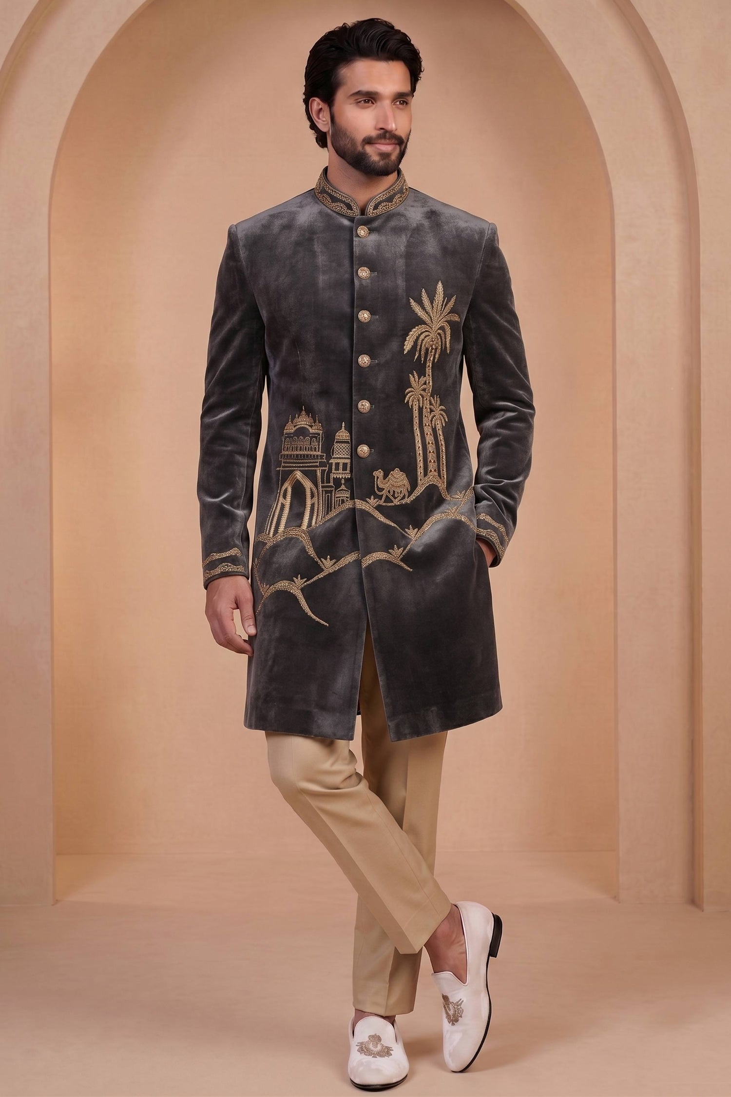 Velvet Wedding Wear Readymade Lovely Indo Western Jodhpuri Suit For Men