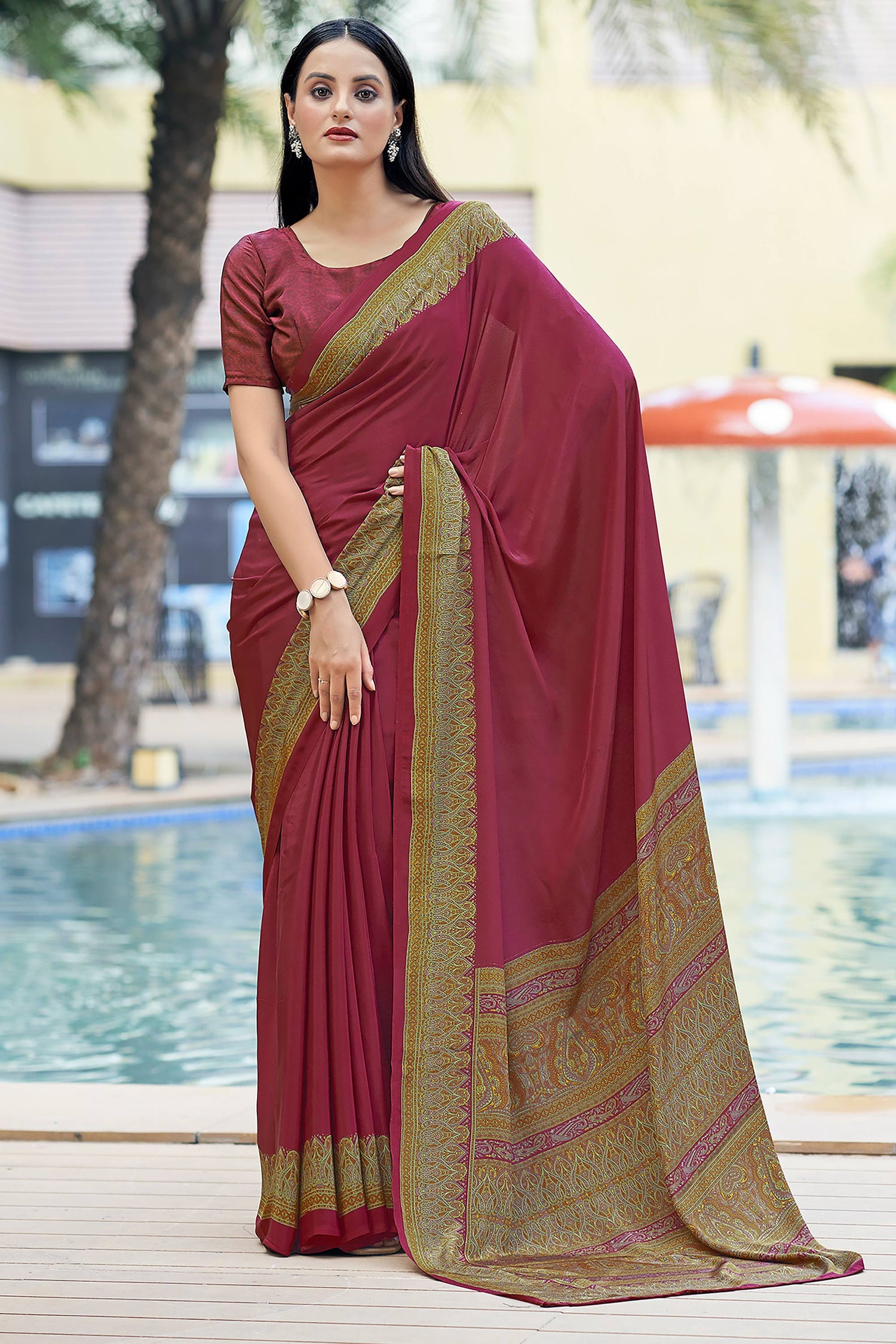 Elegant Premium Crepe Silk Printed Saree With Unstitched Blouse