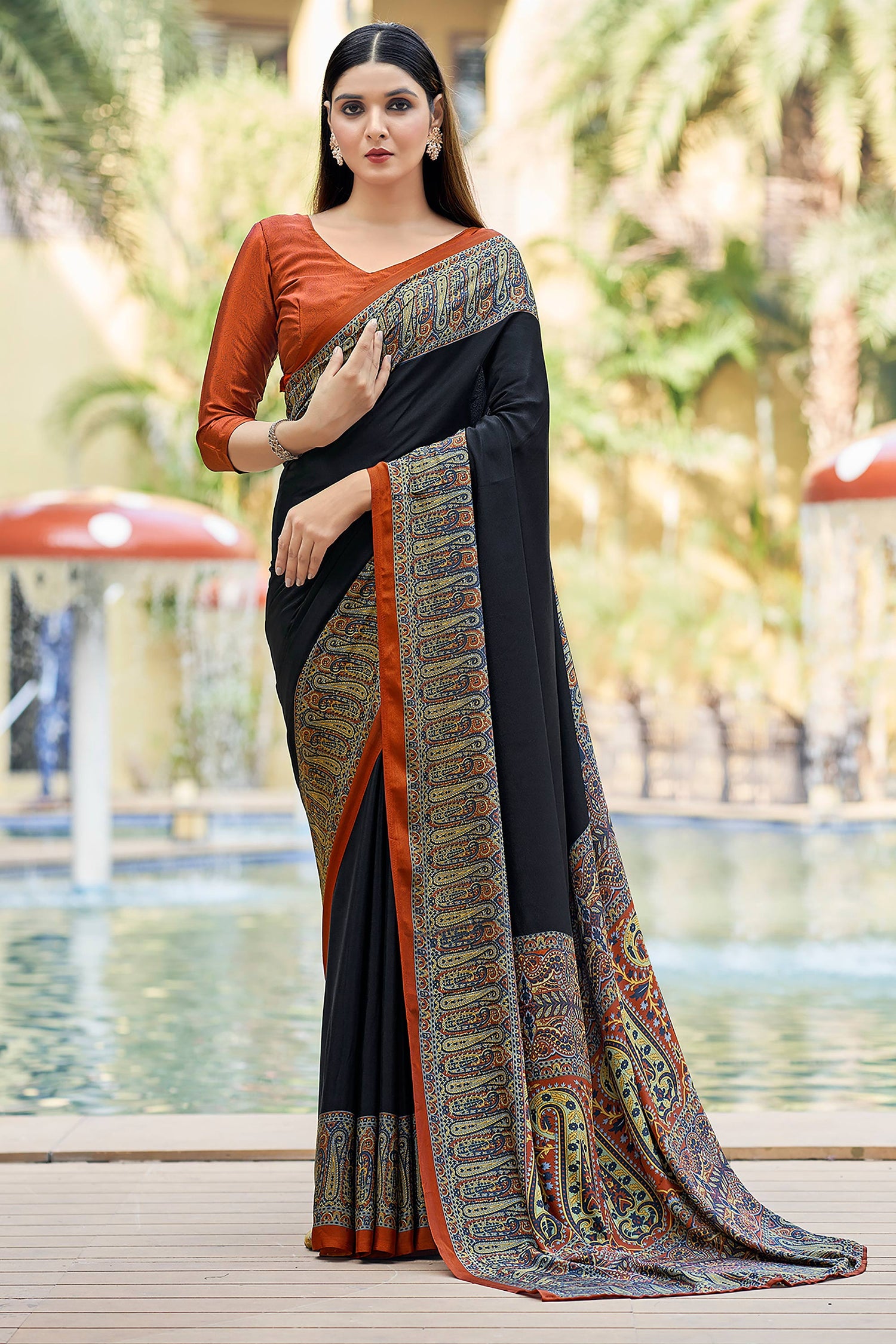 Premium Crepe Silk Black Daily Wear Printed Saree