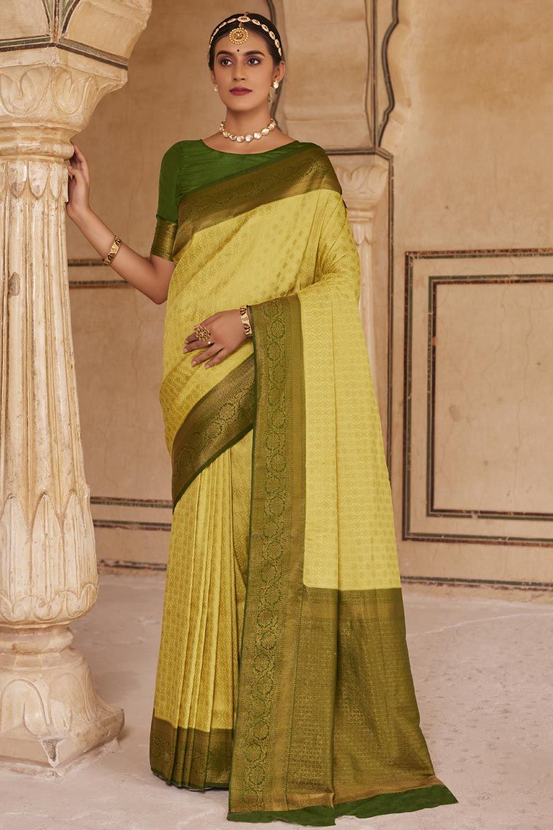 Light Yellow Kanchipuram Silk Saree