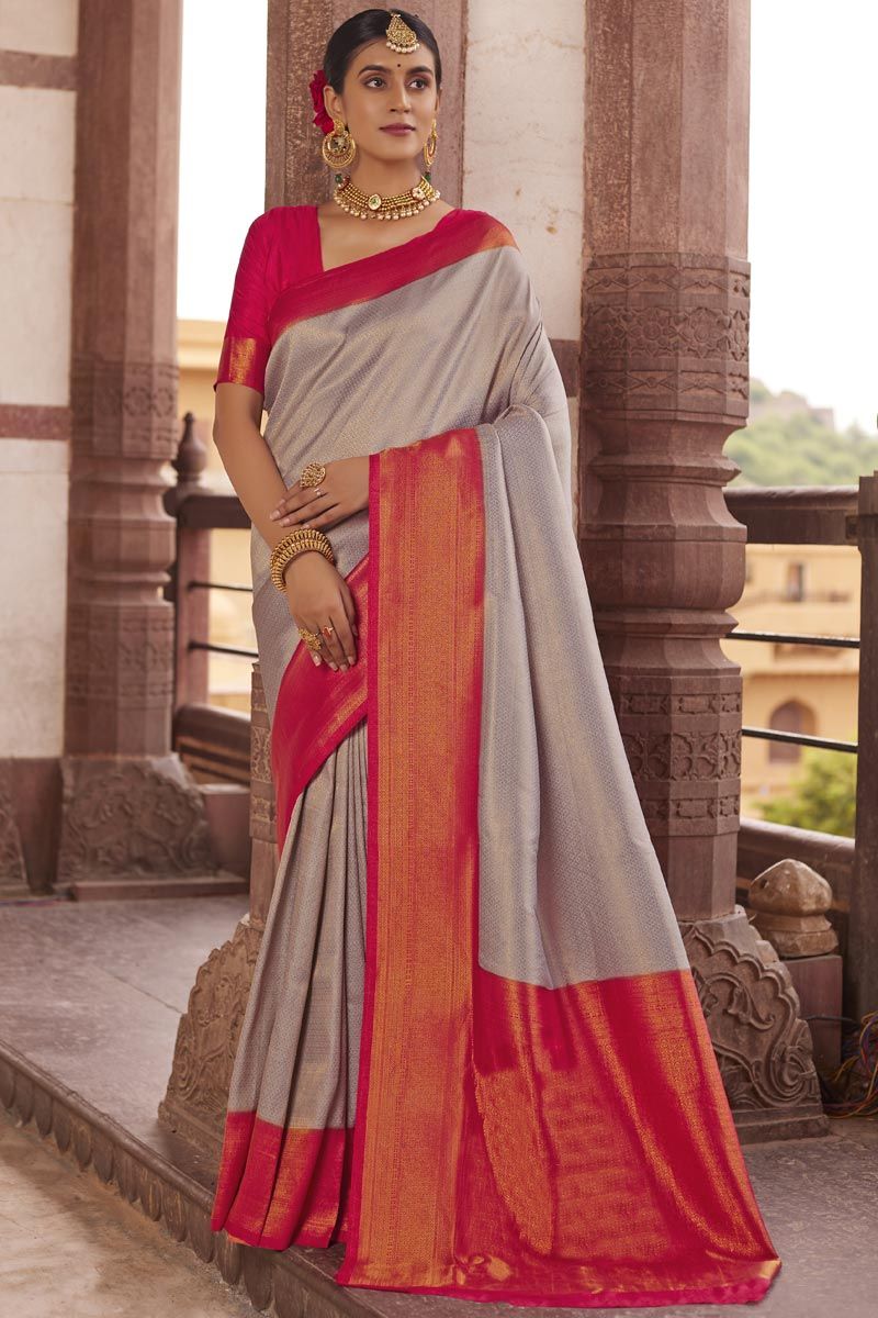 Kanchipuram Silk Grey Saree