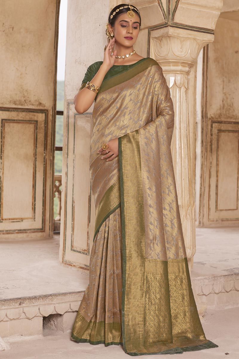 Soft Silk Oat Beige Kanchipuram Saree