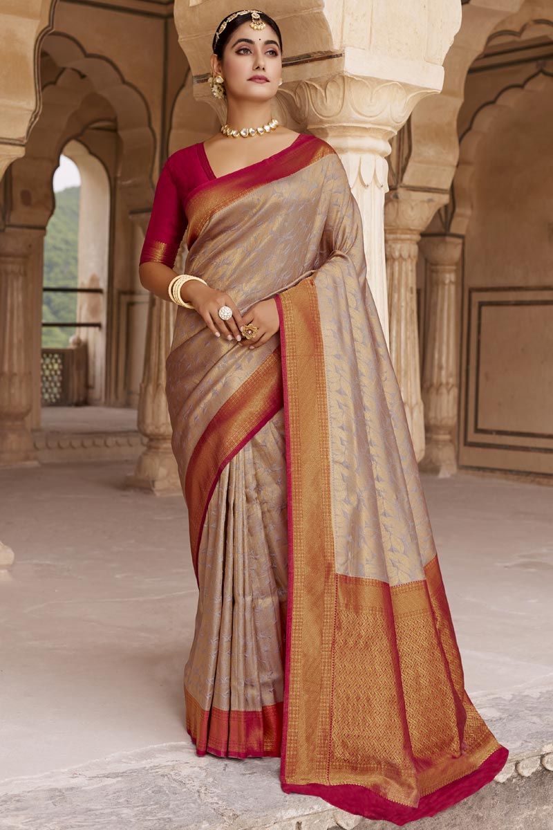 Beige Color Soft Silk Kanchipuram Saree